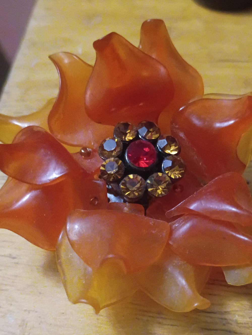 Nordstrom Orange Floral Brooch with Red and Amber Stones